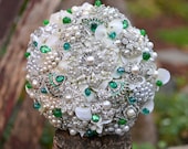 Emerald and pearl jewel encrusted bouquet -- deposit on a made to order brooch wedding bridal bouquet