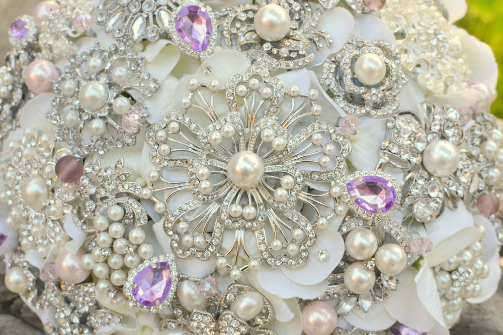 Deposit on a pearls and pastel brooch bridal bouquet -- made to order bridal bouquet