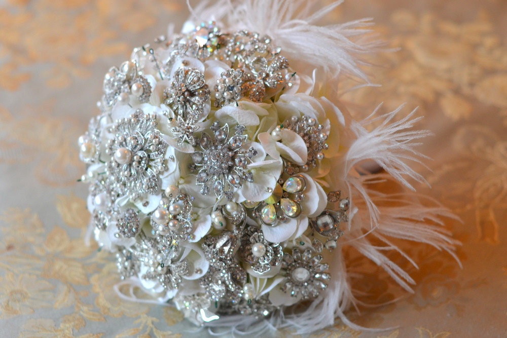 Deposit for an heirloom rich pearl brooch bouquet with ostrich feathers -- made-to-order bridal bouquet