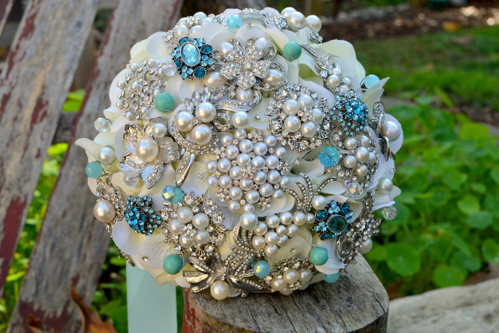 Deposit on Tiffany blue brooch wedding bridal bouquet --made to order bridal bouquet