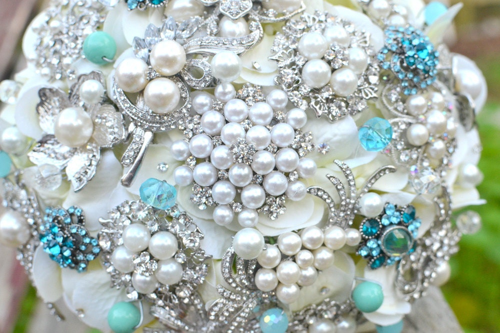 Deposit on Tiffany blue brooch wedding bridal bouquet --made to order bridal bouquet
