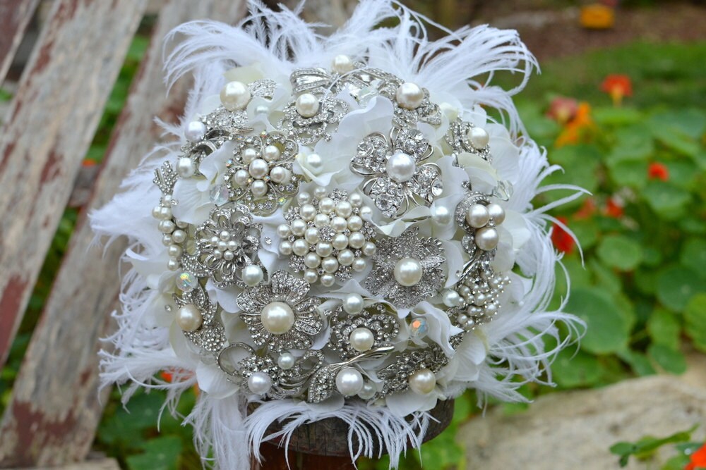 Deposit on a custom heirloom pearl posy with feathers -- made to order