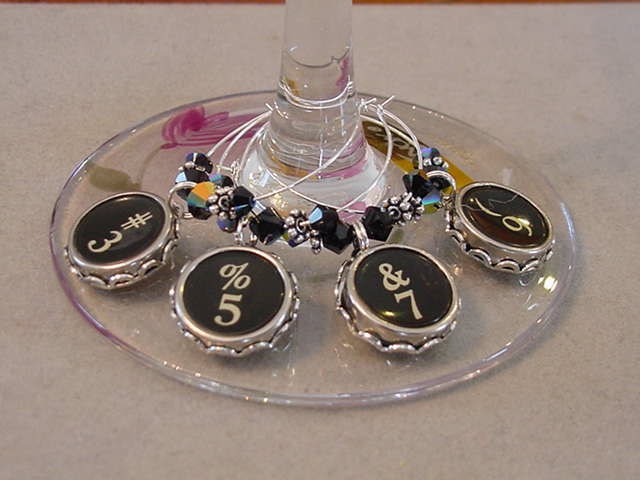 SALE Typewriter Key WINE Glass CHARMS with Swarovski Crystals - Odd numbers - Typewriter key jewelry