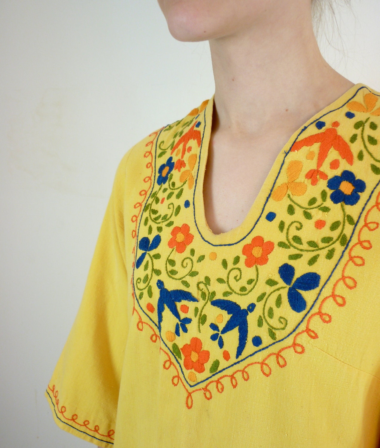 Bird Dress - Vintage Mexican Dress - Bohemian Dress