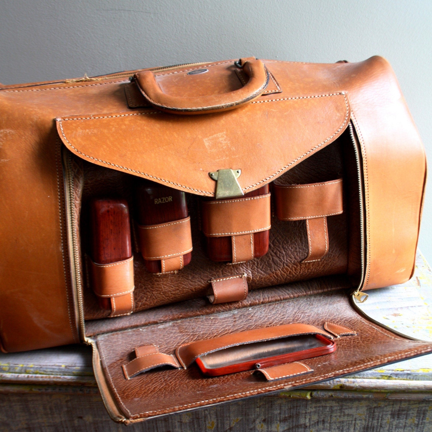 Vintage Leather Weekender with a Secret