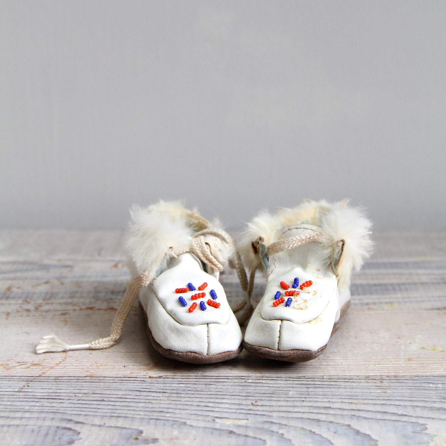Antique Baby Moccasins - Beaded, Leather, Fur