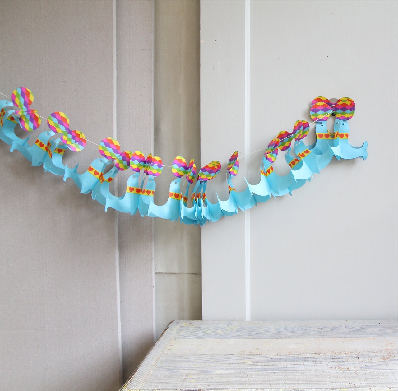 ON SALE  Vintage Crepe Paper Garland - Circus Neon
