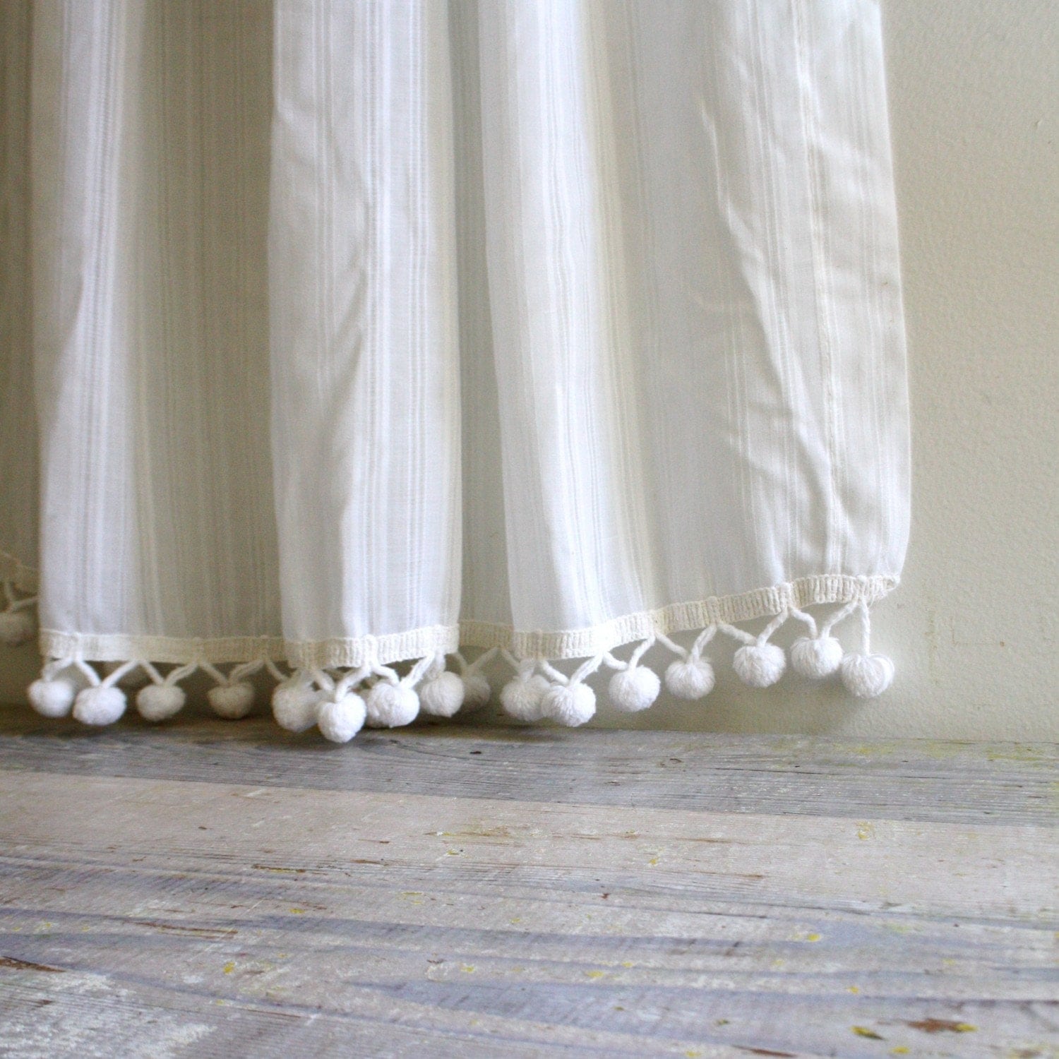 White Curtains With Pom Poms 