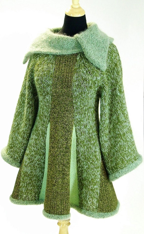 Sweater Tunic, Green Mohair, Size Medium- Large (10-12-14) Pixie Style