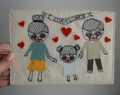 Family portrait  -  textile collage art   -  custom order  - small size