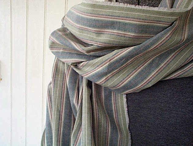 Selvedge chambray indigo sage stripe scarf, extra long - eco vintage fabric - last one