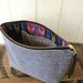 Indigo stripe & ikat clutch, utility pouch large - eco vintage fabric