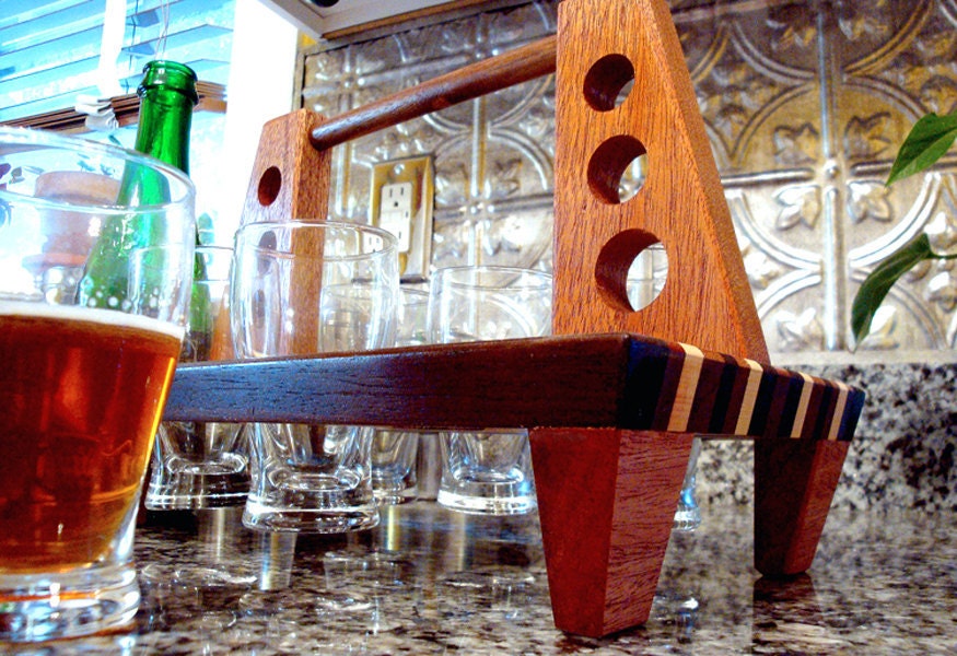 Handmade Wood Mini Brew Beer 6 Pack - The Honeymooners 6 Pack - Bloodwood & Flamed Maple - Beer Carrier