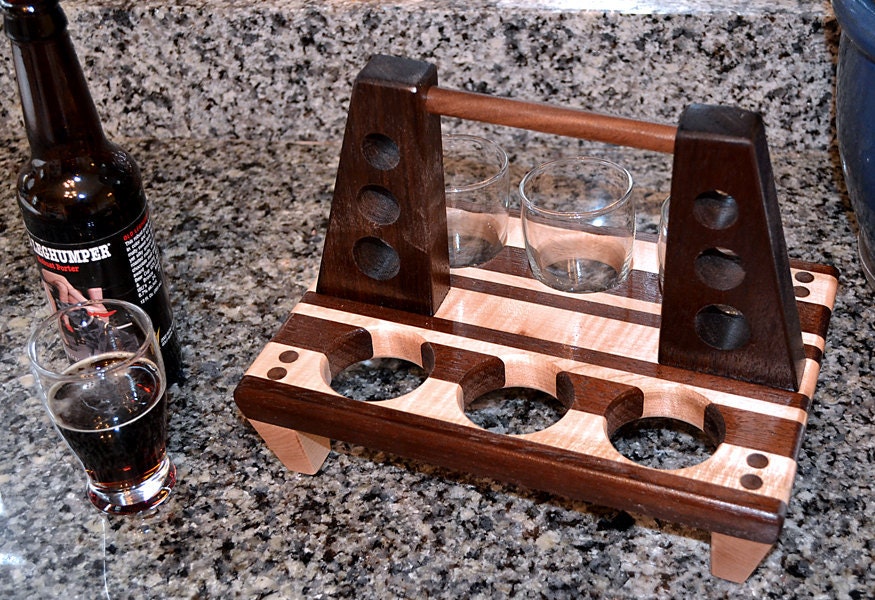 Handmade Wood Mini Brew Beer  6 Pack  - The Black and Tan - Beer Carrier