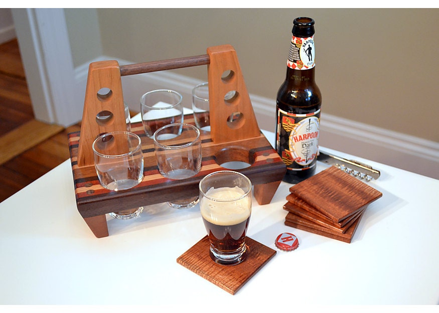 Handmade Mini Beer Sampler and Coaster Set - The Woodland ll 6 Pack - Mahogany & Bloodwood