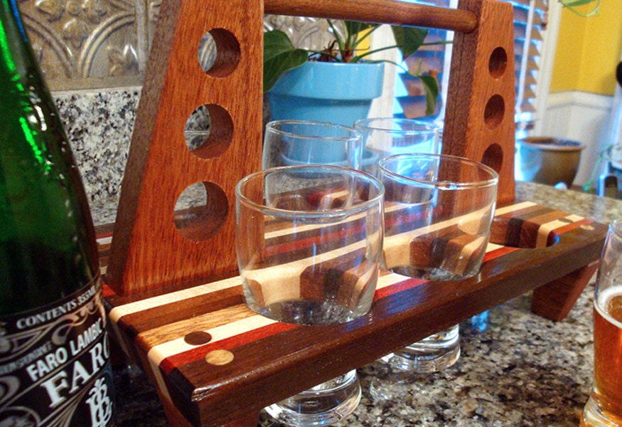 Handmade Wood Mini Brew Beer 6 Pack - The Honeymooners 6 Pack - Bloodwood & Flamed Maple