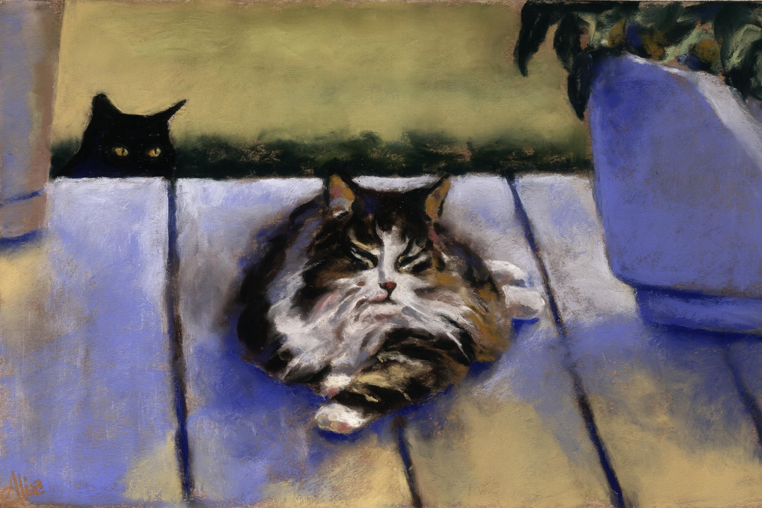 Cats Print - black cat art - The Stalker - 12 x 8