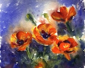 orange poppies watercolor - original painting - alisa wilcher