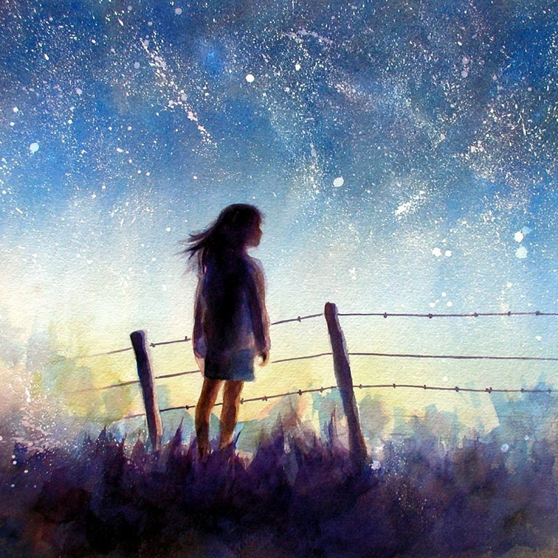 the Starry Night  -  watercolor painting print  - Alisa Wilcher - 12 x 8
