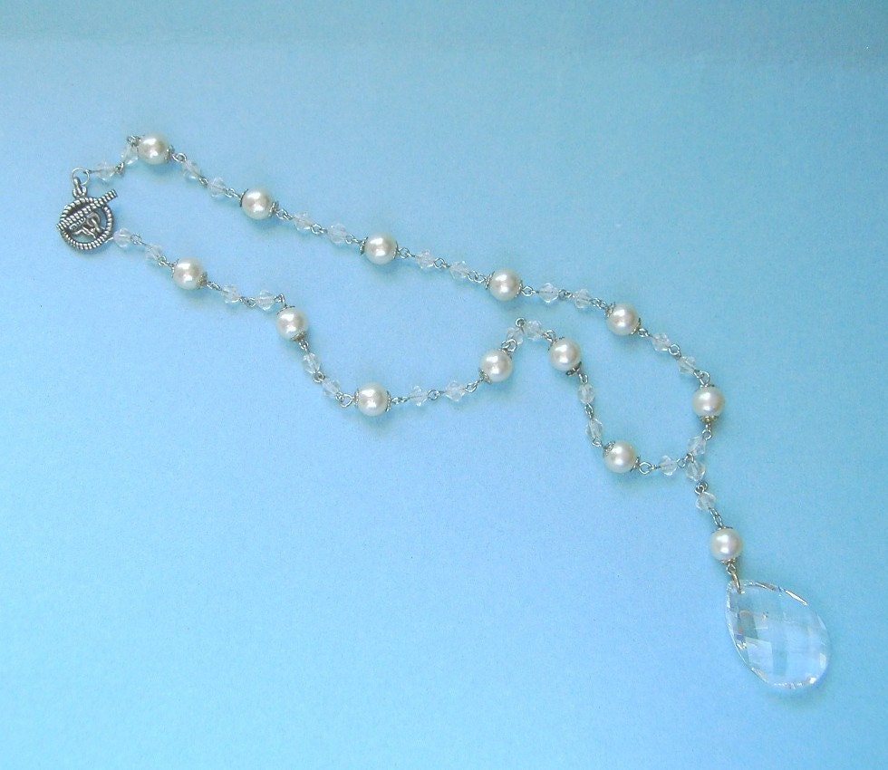 Vintage crystal & pearl beaded necklace OOAK