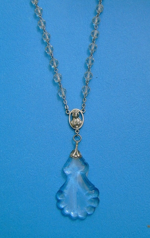 OOAK vintage crystal beaded necklace, with Madonna