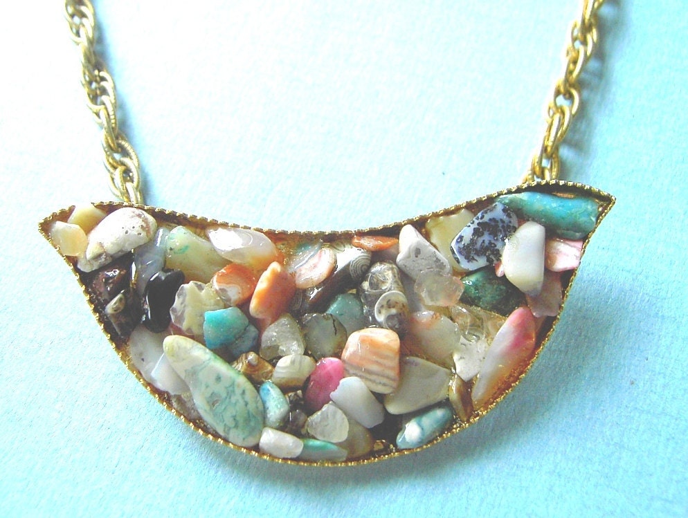 OOAk semi precious ice chip necklace-pin