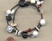 Antique Button Bracelet  Victorian  Black n White China Buttons and Glass