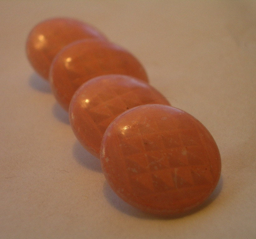 4 Glass Vintage Buttons  -  Pink, Checked, Moonglows