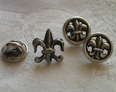 3 Vintage Metal  Fleur Di Lis - Button and Pin