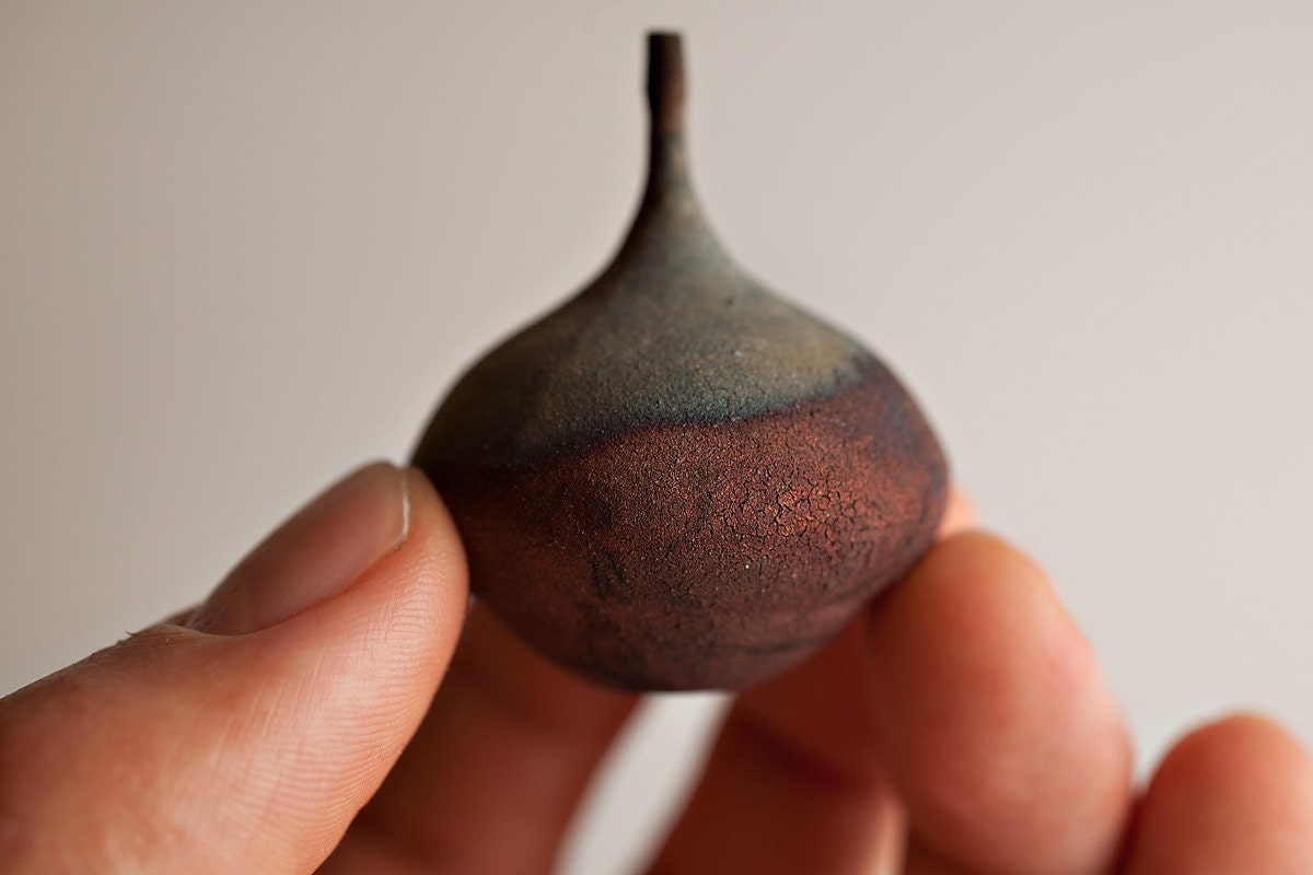 Raku Vase Miniature Porcelain Ceramic Pot Almeda Pottery