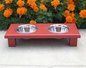 Red Elevated Cat Bowl Feeder 3" Tall with 1-Pint Bowls