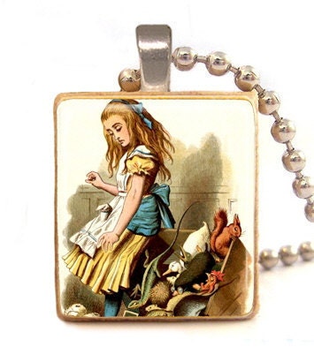 Alice in wonderland necklace , fairy tale birthday party favor with ball chain necklace included