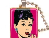 Audrey Hepburn Scrabble tile pendant with ball chain necklace included