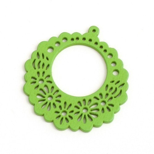 6pcs apple green crown wooden pendant 56m x 54mm