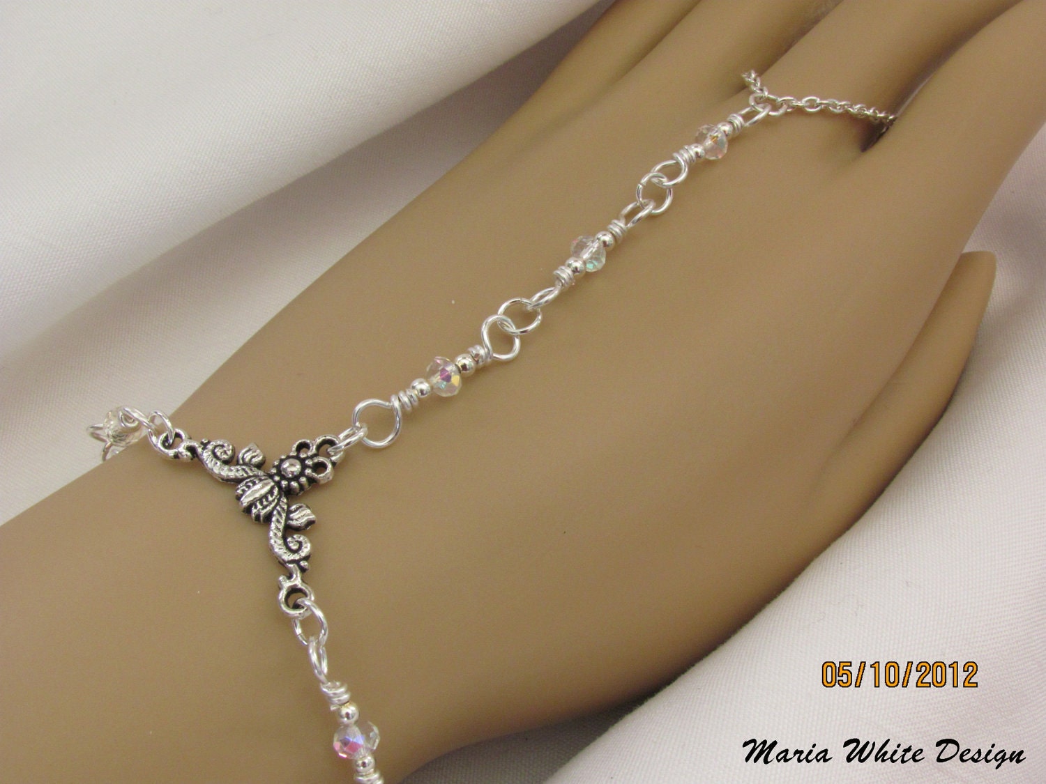 Crystal Slave Bracelet Wiccan Medieval Renaissance Gothic Pagan Goth Hand Chain Hand Jewelry