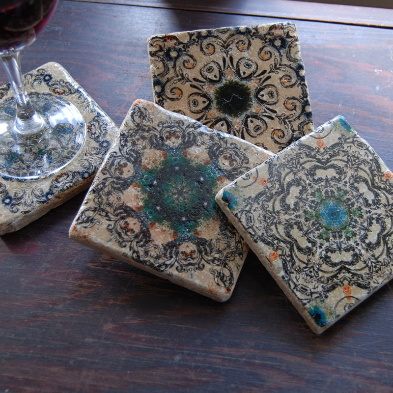 Escape stone tile coaster set by thepaintedlily on Etsy