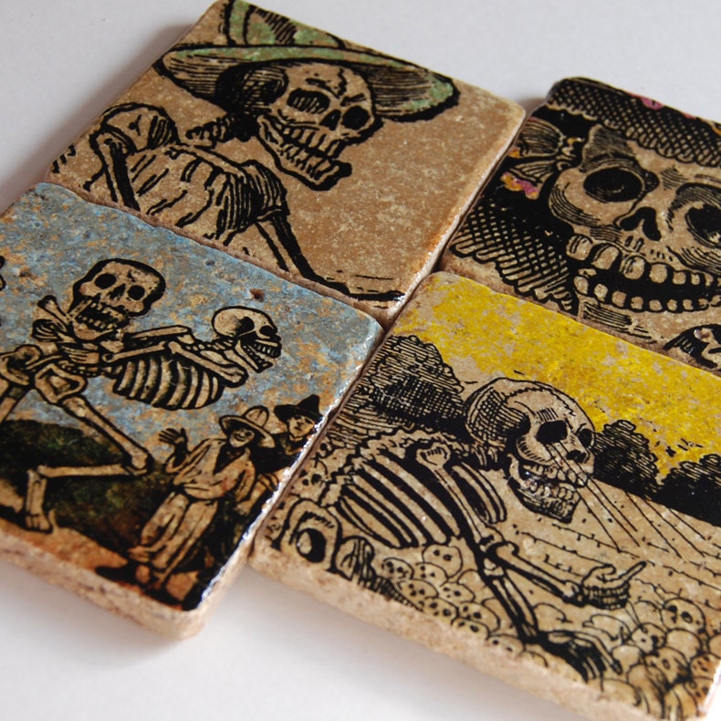 IMMEDIATE SHIPPING Day of the Dead coasters - set of 4