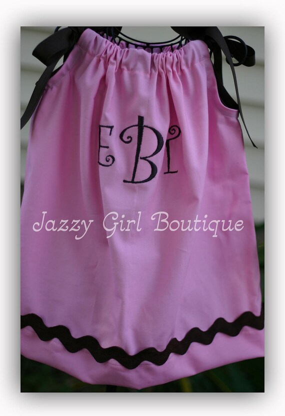 Girls Monogrammed Pillowcase Dress Pink with by JazzyGirlBoutique