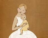 Mom with Baby SMALL art print of original drawing