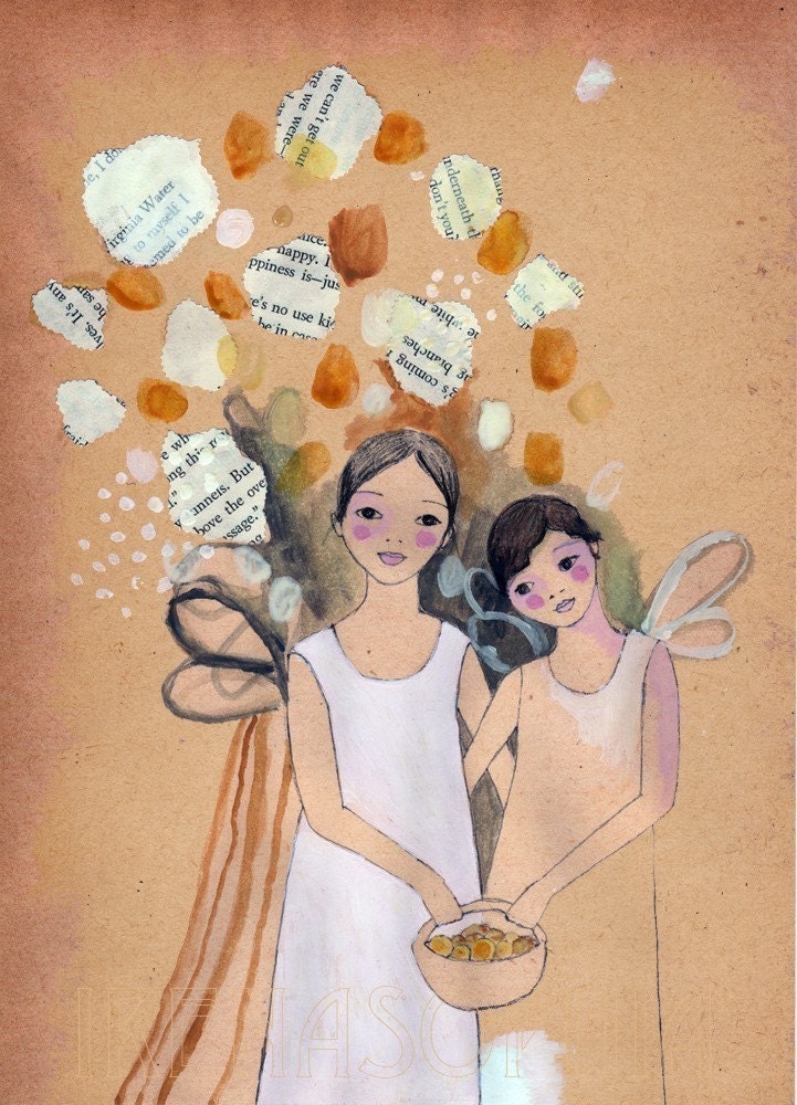Apricot Girls print of original drawing 