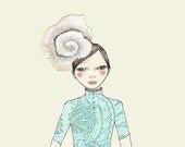 Third position, girl ballerina stance, print of original drawing