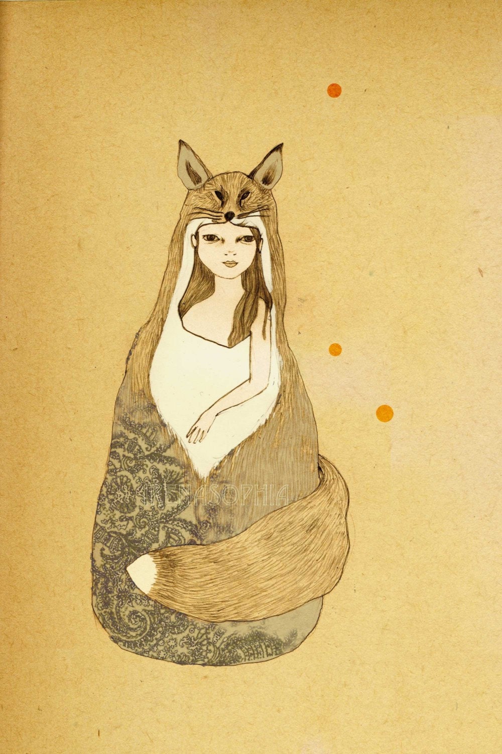 Foxy Girl Mate Edition Print of original drawing