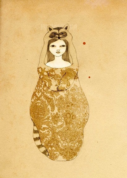 Little Thief- Girl and Raccoon -Deluxe Edition Print of original drawing