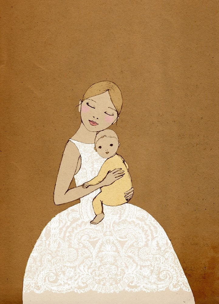 Girl with Baby Deluxe Edition Print of original drawing