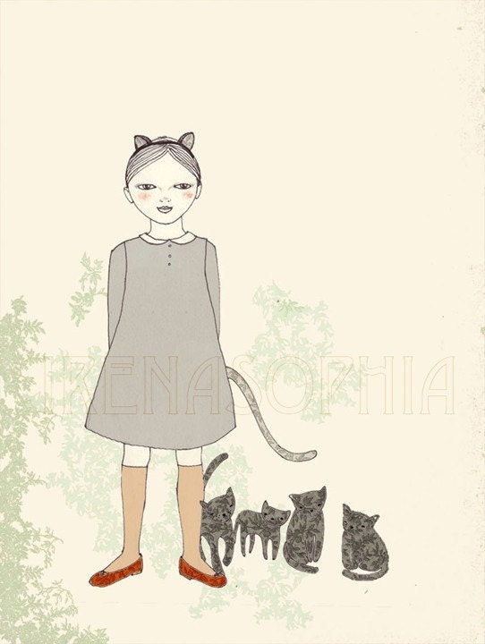 Cat Girl Deluxe Edition Print of original drawing