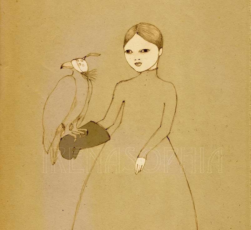Falconer Girl print of original drawing