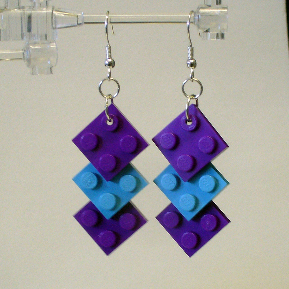 Limited Edition Purple and Blue Mini Triple Square Earrings