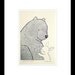 Bunny Bear Print Original Ink Drawing Black White Ivory Love Illustration 4x6 MiKa Art