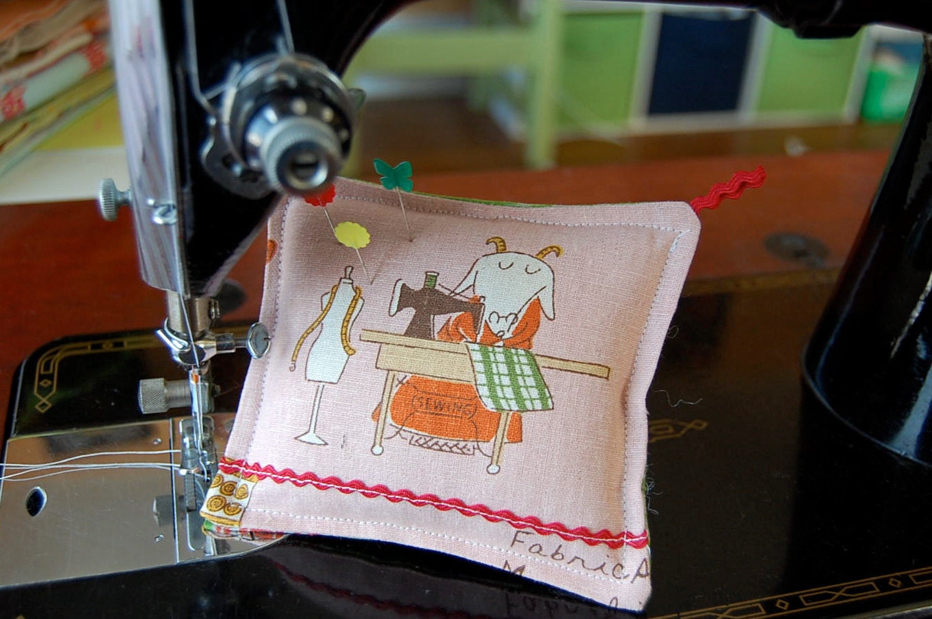 Sewing Goat Pincushion or Tree Ornament -PINK