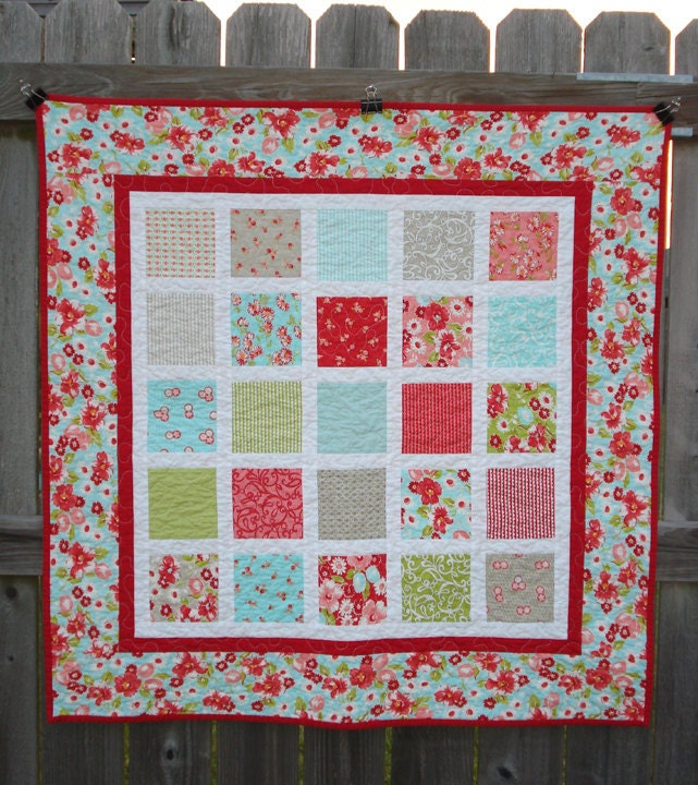 Baby Girl Quilt made with Moda Fabric Ruby Floral Vintage Modern